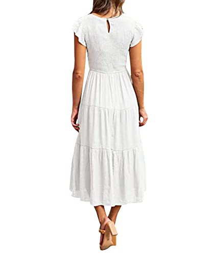 Image of Sexyshine Women's Square Neck Halter Lace Up Criss Cross Maxi Dress Tie Back Sleeveless Smocked Ruched A Line Dress
