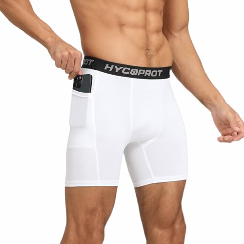 HYCOPROT Compression Shorts Men with Pocket Spandex Sports Tights Athletic Performance Baselayer Workout Running Underwear3