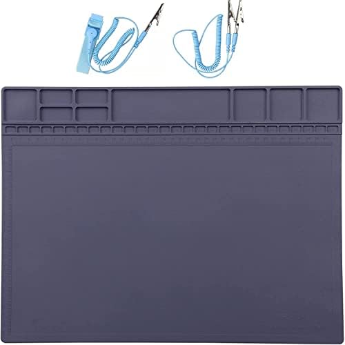 HPFIX Anti-Static Mat ESD Grounding Pad for Computer, Laptop, Cellphone, iPad Electronics Repair, ESD Silicone Soldering Mat Heat Resistant 932°F with ESD Wrist Strap and Grounding Cord