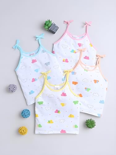 Image of Little Angels Baby Organic Cotton Tie-Knot Sleeveless Jhabla Vest Set | Pack of 4 | Soft & Breathable Printed Tops for Newborn & Infant Girls (0-12 Months)