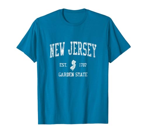 Retro New Jersey NJ Vintage Sports Design T-Shirt, Men, Sapphire Blue, Large