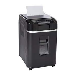 Amazon Basics 200-Sheet Auto Feed Cross-Cut Paper Shredder, High Security P-4, Anti-Jam, 8.5 Gallon Pullout Bin, Black