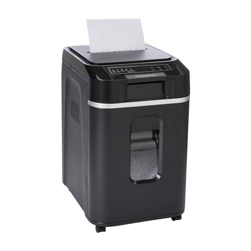 Amazon Basics 200-Sheet Auto Feed Cross-Cut Paper Shredder, High Security P-4, Anti-Jam, 8.5 Gallon Pullout Bin, Black by Amazon Basics - Used condition - US$198.12