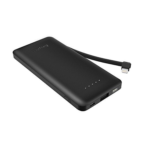 EasyAcc Power Bank 6000mAh Portable Charger with Built-in Lightning USB Cable Ultra Slim External Battery Pack for Smartphones