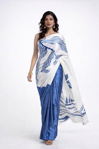 Image of Japan Satin Floral Print Saree for Women with Blouse Piece - Satin Finish Draped Saree