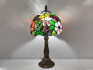 Image of Tiffany Table Lamp 3-Way Tiffany Style Desk Lamp Small Stained Glass Lamp Antique Light Home Bedroom Bedside Lamp Retro Reading Decoration Lamps (Grapes Flowers Style)