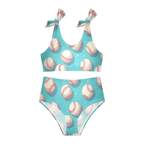 Baseball Pattern Girls Two Piecing Kids Bikini Set Quick-Dry Bathing Suit Swimwear Cute Shoulder Strap3