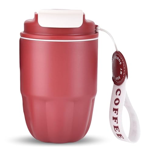 FYting Kaffeebecher to go,Thermotasse 320ml,Mini Cafe to go Becher,Edelstahleinsatz + Doppelter Trinkauslauf, Auslaufsicherer, FüR Weihnachts Und Geburtstagsgeschenke (Rot)