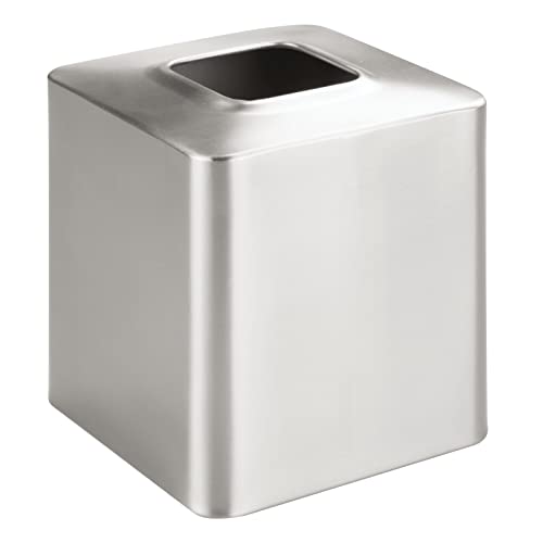 Mdesign Metal Square Tissue Box Cover Holder - Modern Accessories For Bathroom Vanity Countertop, Bedroom Dresser, Night Stand, Desk, Office And End Table - Avia Collection - Brushed Stainless Steel #TOP5