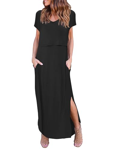 Ekouaer Nursing Dress Short Sleeve Split