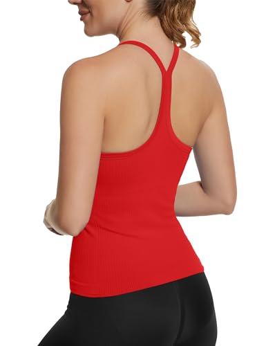 Image of MathCat Seamless Workout Tank Tops with Built in Bra,Racerback Athletic Tank Tops Ribbed Soft Yoga Shirts XS-XL