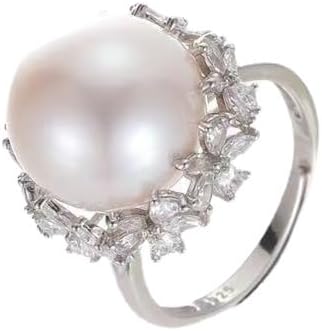 Adjustable 925 Sterling Silver Pearl Ring - 10-12mm Freshwater Cultured Pearl with Floral Open Band - Elegant Minimalist Statement Ring - Image 5