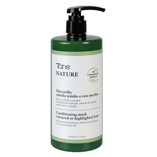 Tahe Nature Mascarilla para cabello teñido o con mechas con Polifenoles naturales, Aceites de Geranio, Coco y Argán (750 ml)