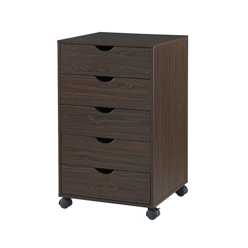 Image of Naomi Home Under Desk Office File Cabinet with 5 Drawers, Rolling Storage Organizer with Lockable Wheels, Handle-Free Design & Spacious Top Surface, Compatible Cabinet for Home Office - Espresso