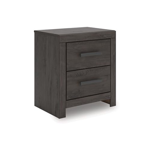 Signature Design by Ashley Prendonea Casual 2-Drawer Nightstand for Bedroom, Wood, Large Handles with Dark Finish, Framed Drawer Fronts, Smooth-Gliding Drawers, 24.41" High, Gray