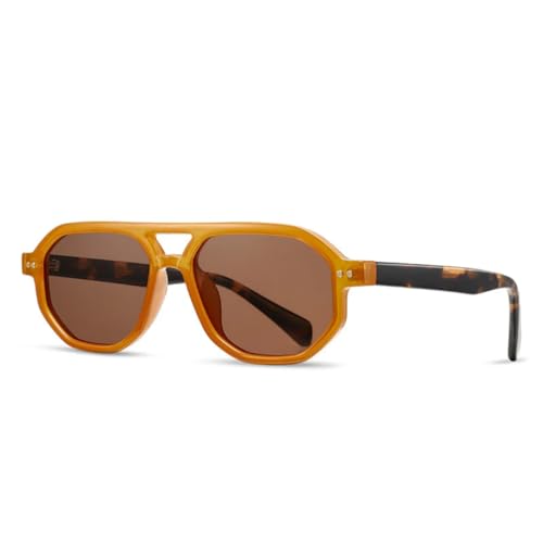 Lunettes de soleil rétro style luxe avec double pont géométrique et finitions rivets