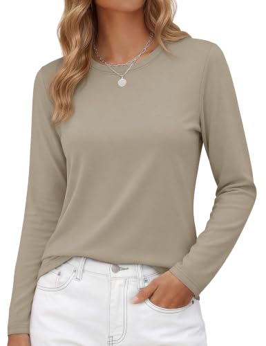 Image of YUCOLEN Long Sleeve Shirts for Women Cotton Crew Neck Casual Tops Fall