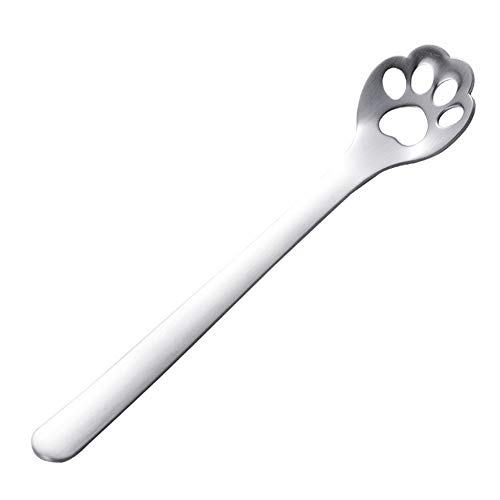 YSoutstripdu Löffel mit Pfotenabdruckmotiv, für Desserts, Kuchen, Edelstahl, für Kaffee, Getränke, Tee, Dessert, Küche, Mischen Teelöffel, Silber, nicht hohl