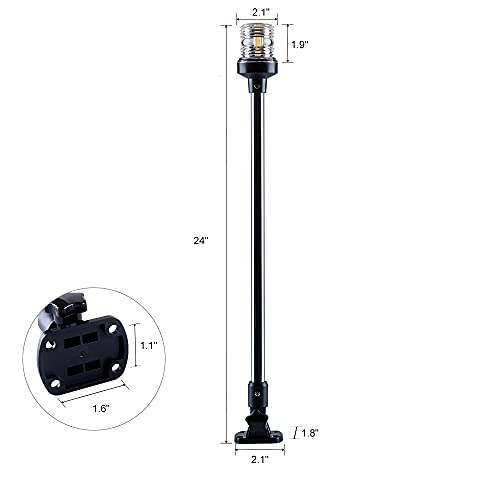 Sebnux White LED Fold Down Boat Stern Light Boat Anchor Light for Pontoon and Fishing Boat (24") - Thumbnail 4