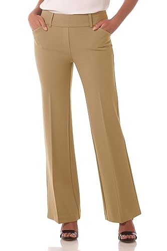 Rekucci Women's Secret Figure Pull-On Stretchy Wide Leg Office Yoga Dress Pant in Regular/Petite/Tall Fit (14, Camel)