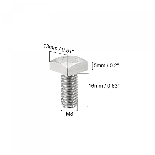 Image of uxcell Square Head Bolt, 5pcs M8x16mm Fully Thread 304 Stainless Steel Grade C Square Machine Screws