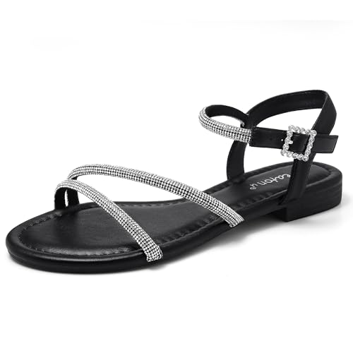 Greatonu Rhinestone Flat Sandals