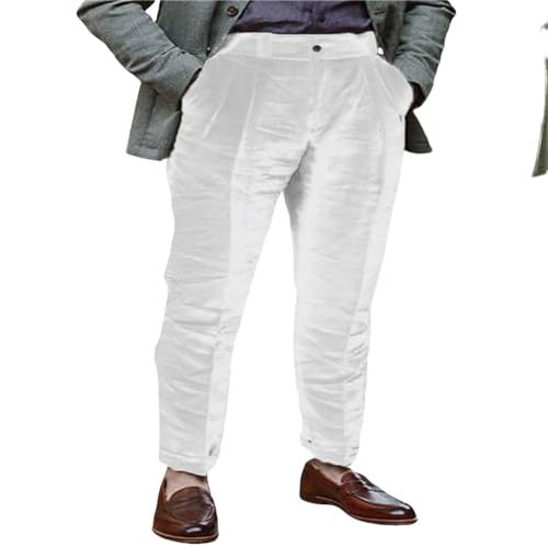 Men's Vintage Linen Pants Lightweight Buckle Back Straight Flat Front