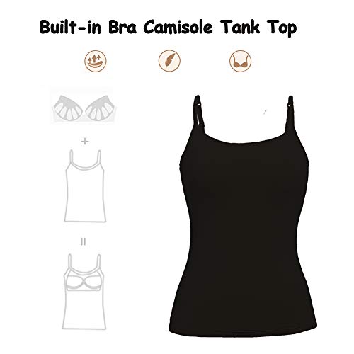 STARBILD Damen Ultralight Spaghetti Top Unterhemd mit unsichtbarer gepolsterter BH Ohne Bügel Verstellbarem Spaghettiträger Komfortable Gepolsterte Unterhemd, Schwarz L 3