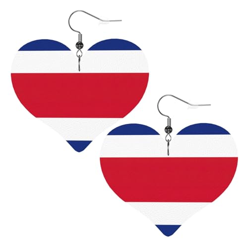 Boucles d'oreilles en cuir avec drapeau du Costa Rica en forme de cœur pour femme, accessoire de danse de mariage, taille unique, Simili cuir