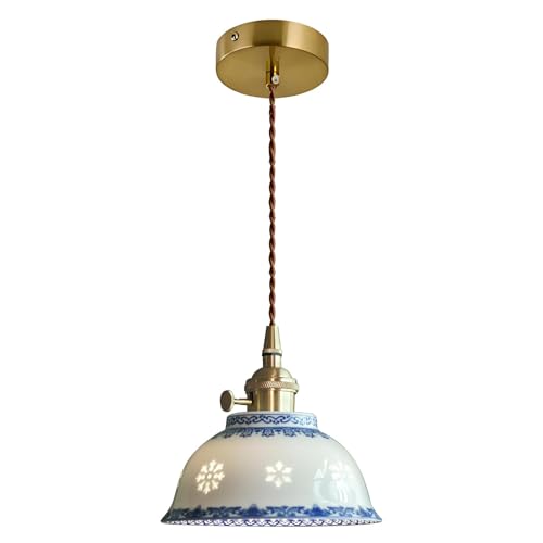 Lustre en céramique et porcelaine bleue - Élégance rétro haut de gamme