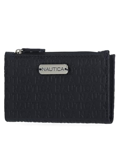 Image of Nautica High Tide Small Wallet for Women, RFID Blocking Slim Credit Card Holder with Zipper Coin Pocket, Bifold Compact Wallet with ID Window, Indigo