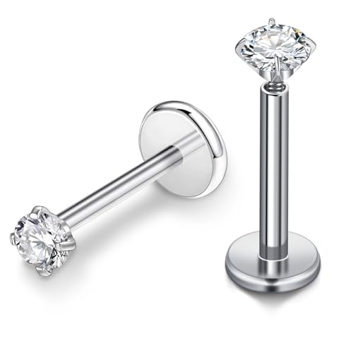 AceFun piercing labio Titanio Plata interior Labret Helix Tragus Piercings para mujeres y hombres Anillos Diferentes tamaños CZ 3mm Concha Cartílago Pendiente Clavo Longitud varilla 8mm