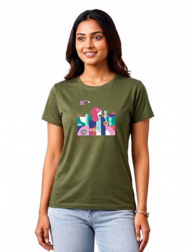 Image of Women's Slim Fit Graphic Printed T-Shirt | Soft 100% Cotton Fabric | Round Neck Half Sleeve Casual Top, Travel & College Pack of 2 Set