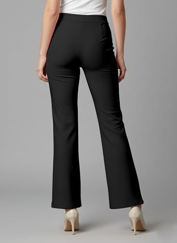 Image of Mehrang Cotton Blend Bootcut Parallel Trouser Pants for Women Regular Fit, Bellbottom Straight Pants for Womens