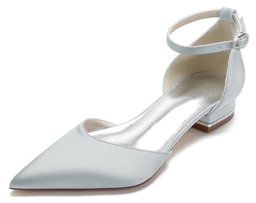Hanfike Flats for Women for Wedding Ankle Strap Evening Shoes Pointed Toe Formal Party Pumps JY237