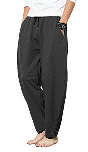 PACEIADTA Men's Cotton Linen Drawstring Pants Elastic Waist Casual Summer Beach Pants2