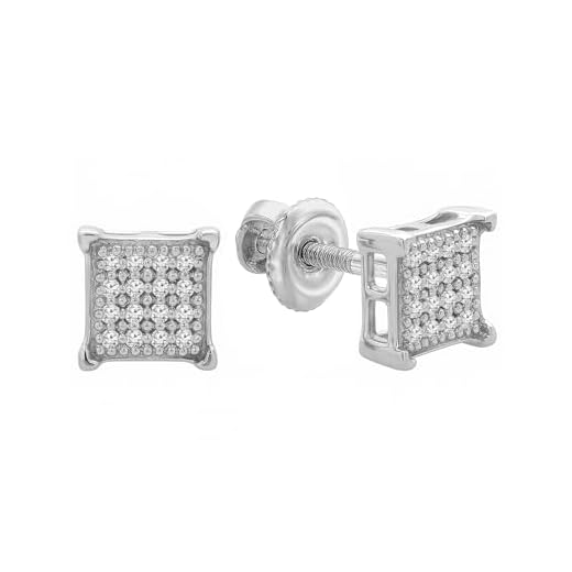 Dazzlingrock Collection Round White Diamond Square Hip Hop Iced Unisex Stud Earrings (0.06 ctw, Color I-J, Clarity I2-I3) in 925 Sterling Silver in Screw Back
