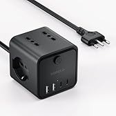 Ciabatta Elettrica Multipresa con 4 Prese Universali 10/16A ITA e Schuko, 2 M Prolunga Elettrica con 2 USB A+2 USB C,Presa Multipla Spina Piatta Salvaspazio con Interruttori per Casa, Ufficio Nero
