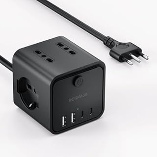 Ciabatta Elettrica Multipresa con 4 Prese Universali 10/16A ITA e Schuko, 2 M Prolunga Elettrica con 2 USB A+2 USB C,Presa Multipla Spina Piatta Salvaspazio con Interruttori per Casa, Ufficio Nero