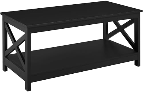Yaheetech Kaffeetisch mit X-förmige Rahmen Sofatisch mit Viel Stauraum Couchtisch mit Ablagefläche Beistelltisch 100 cm L × 50 cm B × 45 cm H Schwarz