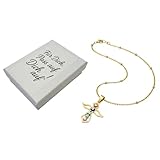 Sanixa Karma NH10588577 Halskette mit Schutzengel Damen Gold Edelstahl 50 cm mit Geschenkbox Kette Talisman modern Damenhalskette Karabinerverschluss Hypoallergen Wasserfest