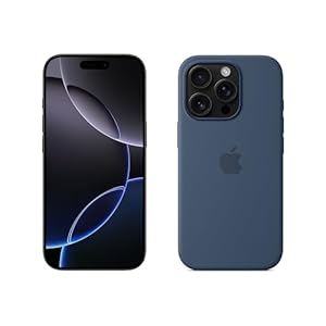 Apple iPhone 16 Pro (128 GB) – Titanio Negro + Funda de Silicona con MagSafe – Denim