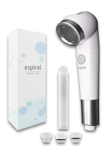 【純日本製】espiral エスパイラルシャワーヘッド (カートリッジおまけ付き) ナノバブル 節水 高水圧 塩素除去率99% 浄水シャワー ウルトラファインバブル 美容 保湿 髪質改善 敏感肌 取付簡単 工具不要 アダプター3種付属