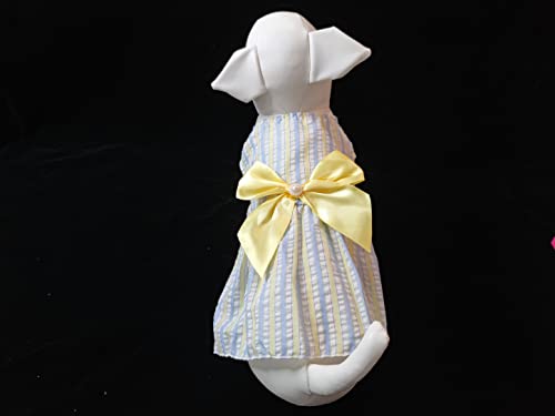 Image of KUTKUT Cotton Small Dog Frock Dress Girl Puppy Clothes Female Princess Tutu Striped Skirt Summer Shirt Shihtzu,Pug Cat Pet Apparel Outfits (Size: Xl,Chest: 50Cm,Length: 40Cm,Yellow,1 Count)