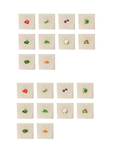 Image of Reusable Cotton Vegetable Storage Bags with Zipper Eco Friendly Washable Produce Bags for Fridge Kitchen Organizer Food Storage Pouches (Pack of 20)