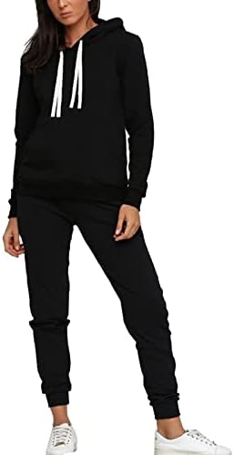 JIHUILAI Black Matching Sweat Sets For Women Hooded Sweatshirt and Sweatpants Athletic Sweatpants Set Women L