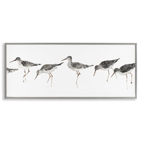 Stupell Industries Beach Bird Sandpipers Minimal White Painting, Designed by Avery Tillmon Wall Art, 10x24, Grey Framed