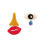 Cute Kawaii Funny Asymmetrical Eye Nose Mouth Acrylic Statement Drop Dangle Earrings for Women Girls