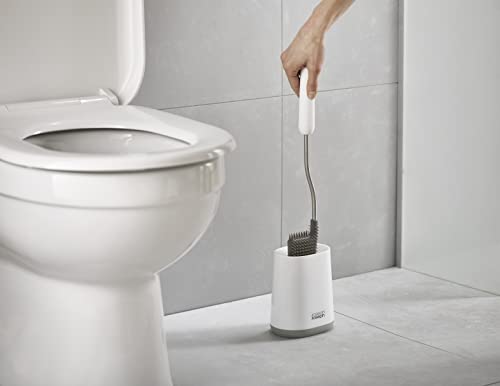 Image of Joseph Joseph Flex Lite Silicone Toilet Brush with Slimline Holder Set, Flexible Head, drip, Anti-Clog deep Clean - Gray /White