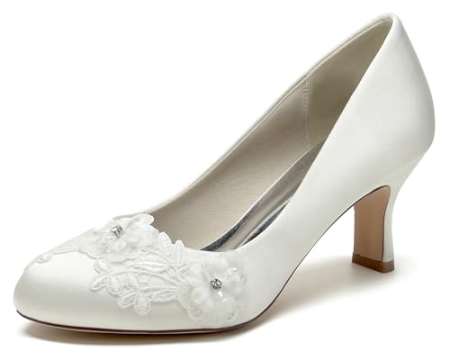 Hanfike Womens Closed Toe Wedding Shoes Slip-on Formal Party Pumps with Flowers JY192
